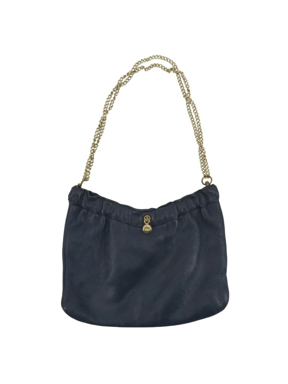 VTG Ande Blue Genuine Leather Gold Metal Chain Strap Handbag Purse Bag Retro